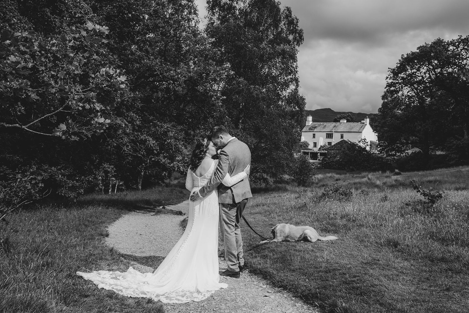 image from the back of couple at lake district wedding