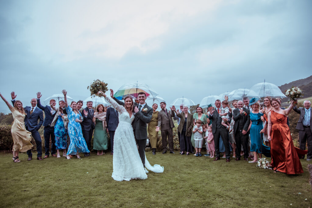 wedding party on a rainy day
